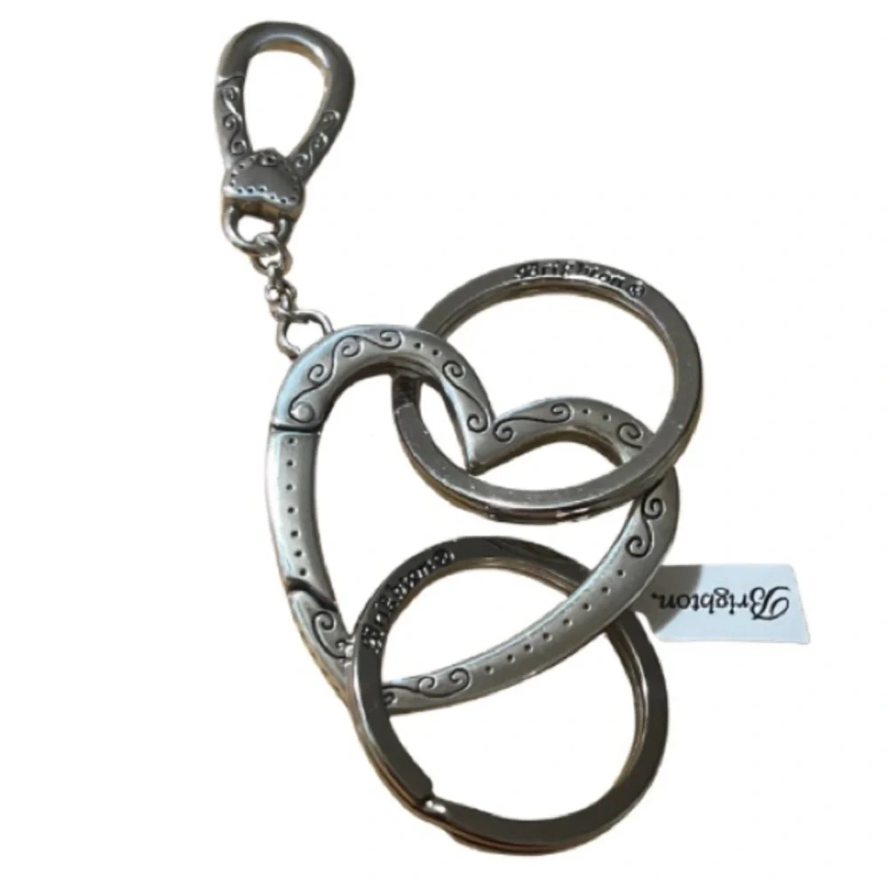 NWT Brighton Patchwork Valley Silver Heart Keychain